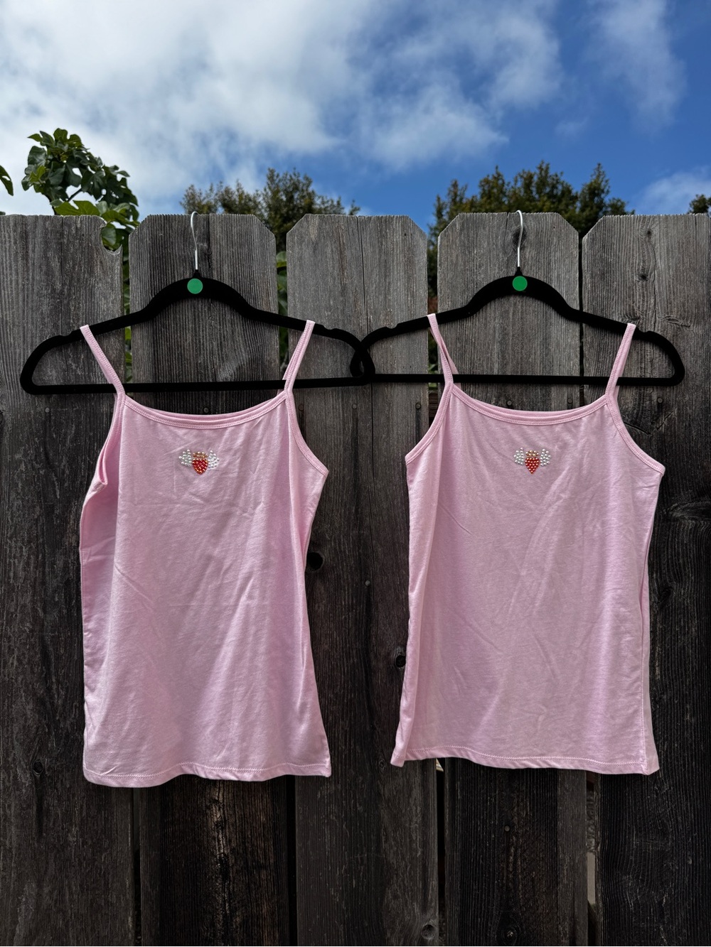Everything That Glitters Pink Spaghetti Strap Cami Tank Top Heart Y2K Handmade